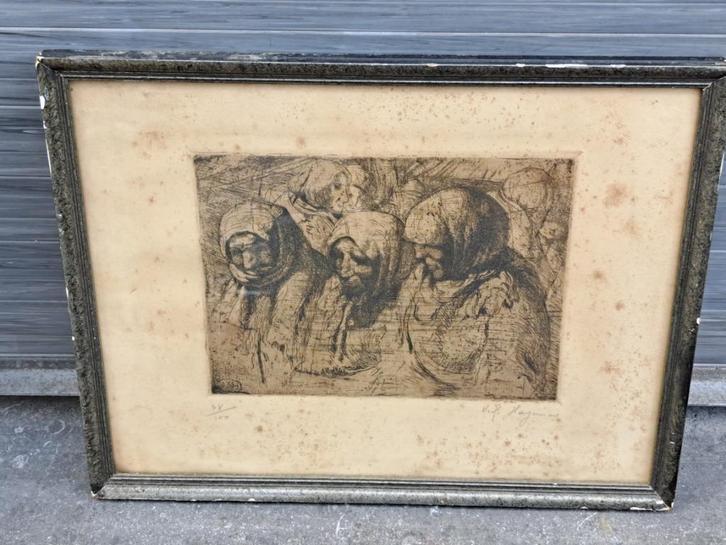 gravure Les Emigrantes signe VICTOR CHARLES HAGEMAN, Antiek en Kunst, Kunst | Etsen en Gravures, Ophalen of Verzenden