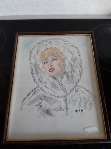 'Dame Blanche' signé P.V.M. (29,5 x 36,5 cm), Enlèvement, Comme neuf, Moins de 50 cm, Moins de 50 cm