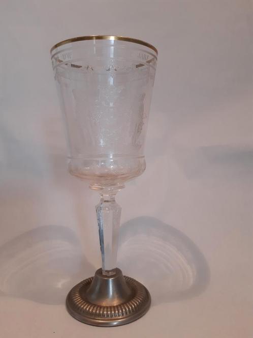 ANTIEK GEGRAVEERD GLAS MET WAPENSCHILD VAN ANTWERPEN 1909, Antiek en Kunst, Antiek | Glaswerk en Kristal, Ophalen