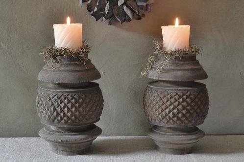 Stoere gegraveerde kandelaar blokkandelaar Luksa, Huis en Inrichting, Woonaccessoires | Kandelaars en Kaarsen, Nieuw, Kandelaar