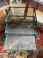 3 bijzettafels met glazen blad jaren 70., Ophalen, Overige materialen, Gebruikt, Klassiek