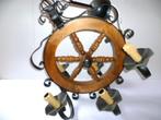 Vintage eikenhouten kroonluchter met 6 takken, Huis en Inrichting, Lampen | Kroonluchters, Ophalen, Gebruikt, Hout, Vintage