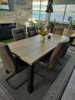 Tafel van 190 x 90 cm en 6 echte lederen stoelen 750€ Samen, Ophalen, Gebruikt, 50 tot 100 cm, Vijf personen of meer