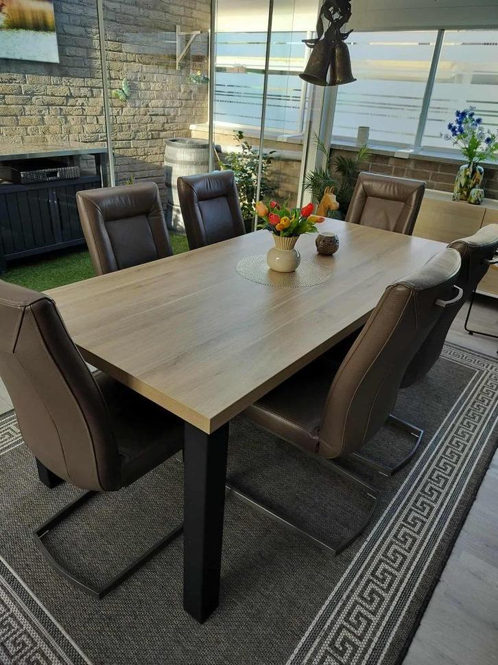 Tafel van 190 x 90 cm en 6 echte lederen stoelen 750€ Samen, Huis en Inrichting, Tafels | Eettafels, Gebruikt, 50 tot 100 cm, 150 tot 200 cm