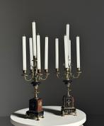 Antiek paar bronzen kandelaars met marmeren voet – ca. 1800, Ophalen of Verzenden