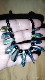 Halsketting met titanium bergkristal en obsidiaan, Handtassen en Accessoires, Kettingen, Ophalen of Verzenden, Nieuw, Steen of Mineraal