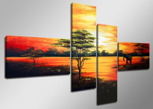 Nieuw * 4 luik canvas schilderij * Afrika Natuur 160x70cm, Huis en Inrichting, Woonaccessoires | Schilderijen, Tekeningen en Foto's