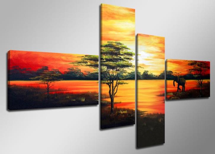 Nieuw * 4 luik canvas schilderij * Afrika Natuur 160x70cm, Huis en Inrichting, Woonaccessoires | Schilderijen, Tekeningen en Foto's
