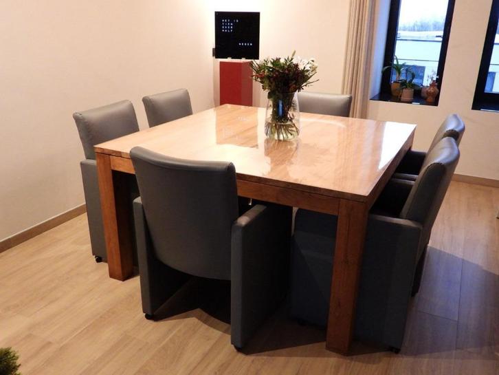 Massieve teakhouten tafel 140x140cm 8 pers., Huis en Inrichting, Tafels | Eettafels, Zo goed als nieuw, 100 tot 150 cm, 100 tot 150 cm