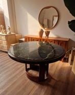 Brutalistische vintage eettafel van marmer en palissander, Ophalen, Zo goed als nieuw