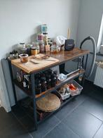 Keukeneiland bruin/zwart staal, Huis en Inrichting, Tafels | Sidetables, Ophalen, Zo goed als nieuw