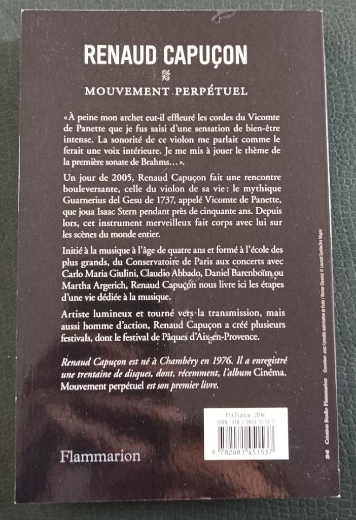Mouvement perpétuel de Renaud Capucon - Editions Flammarion