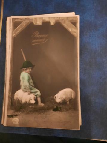 Carte enfant avec cochons 1912, Enlèvement ou Envoi, Avant 1920, Affranchie, (Jour de) Fête