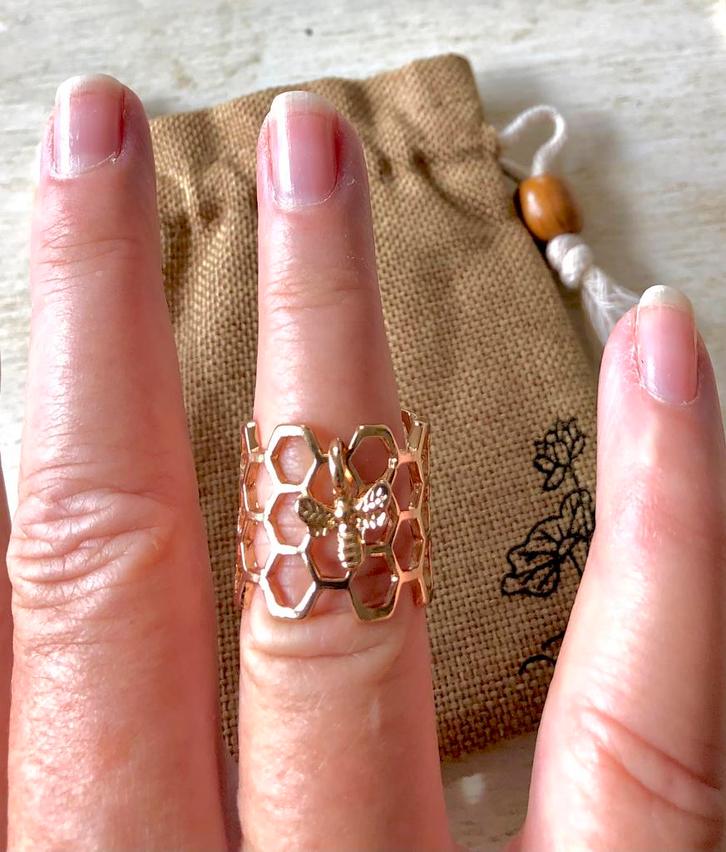 🐝 BeeHumming verstelbare ring in goudstaal. Gloednieuw., Handtassen en Accessoires, Ringen, Nieuw, Dame, Kleiner dan 17, Goud