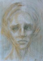 Portret in panpastel, 42 x 60 cm., Antiek en Kunst, Kunst | Schilderijen | Klassiek, Ophalen