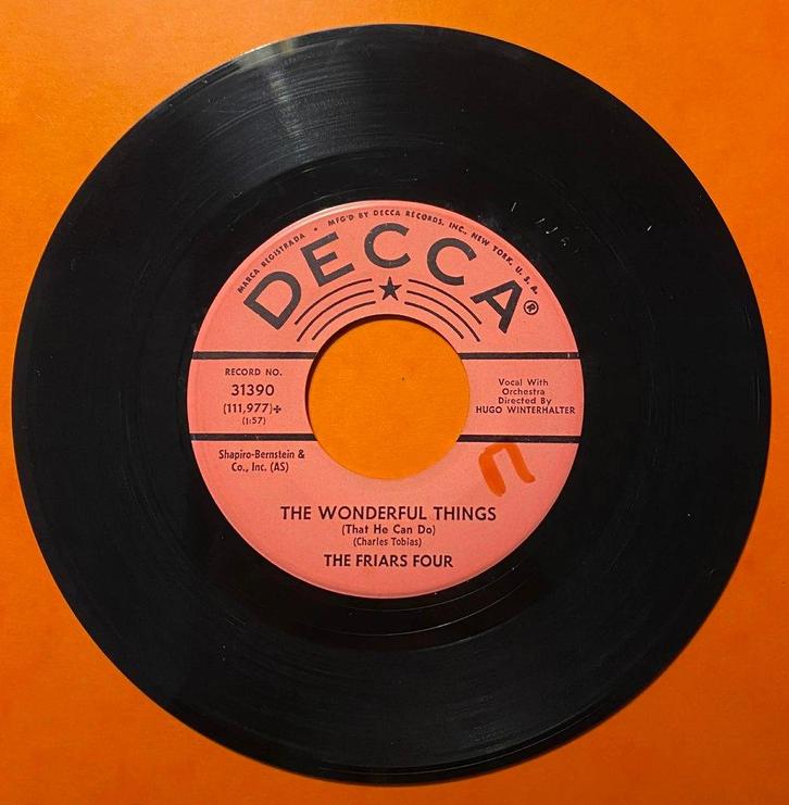 The Friars Four The Wonderful Things Label Decca, CD & DVD, Vinyles | Pop, Comme neuf, 1960 à 1980, Autres formats, Enlèvement ou Envoi