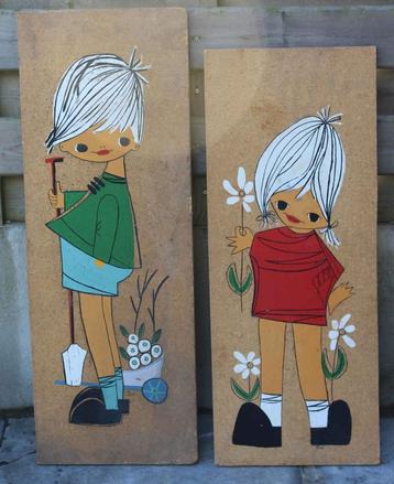 2 vintage jaren '70 kinderschilderijen beschikbaar voor biedingen