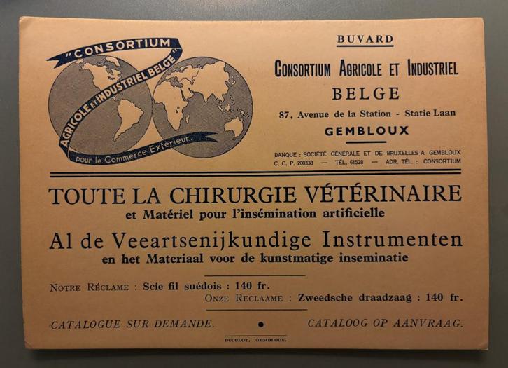buvard GEMBLOUX CONSORTIUM AGRICOLE & INDUSTRIEL VÉTÉRINAIRE, Verzamelen, Merken en Reclamevoorwerpen, Verzenden