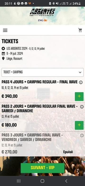 LES ARDENTES 2024 PASS 4 JOURS + CAMPING REGULAR