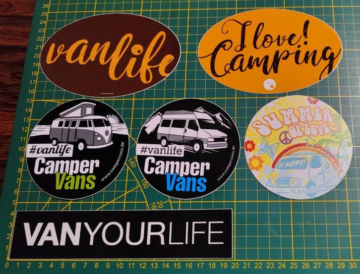 Lot 6x stickers Camping bus Van life VW T1-Fiat/Peugeot, Collections, Autocollants, Enlèvement ou Envoi
