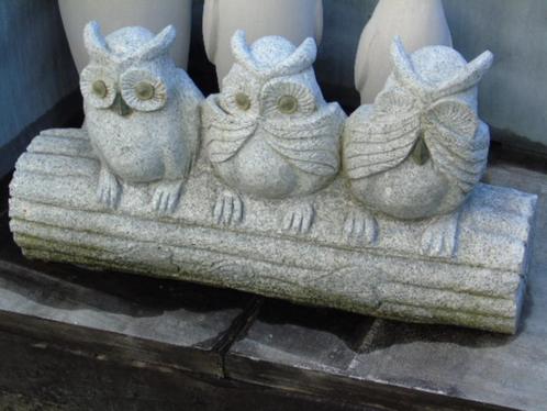 Standbeeld 3 uil in granietsteen, uitgehouwen in de massa, Tuin en Terras, Tuinwanddecoratie, Nieuw, Ophalen