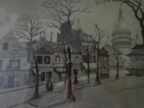 ets Joseph Thys Parijs Place du Tertre, Antiek en Kunst, Kunst | Etsen en Gravures, Ophalen of Verzenden