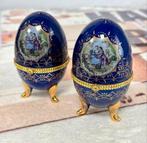 2X antiek Porseleinen Faberge Ei cobalt blauw Gesigneerd, Antiek en Kunst, Ophalen of Verzenden
