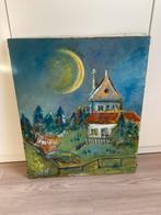 Schilderij met landschap en maan, Antiek en Kunst, Kunst | Schilderijen | Modern, Ophalen of Verzenden