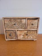 MANDALA Doos met 4 laden in mangohout met gouden patronen., Huis en Inrichting, Ophalen, Gebruikt