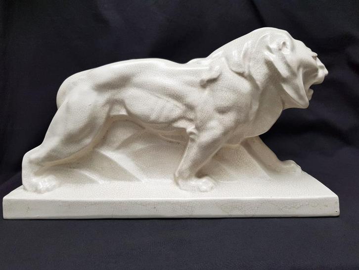 LEJAN craquelé leeuw PEUGEOT., Antiek en Kunst, Antiek | Keramiek en Aardewerk, Ophalen of Verzenden