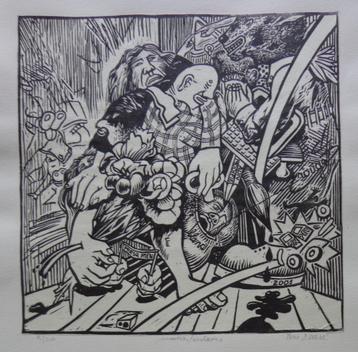 ONLEESBAAR / FIGURATIE / ZW-W HOUTSNEDE / 65x50cm / SIG beschikbaar voor biedingen