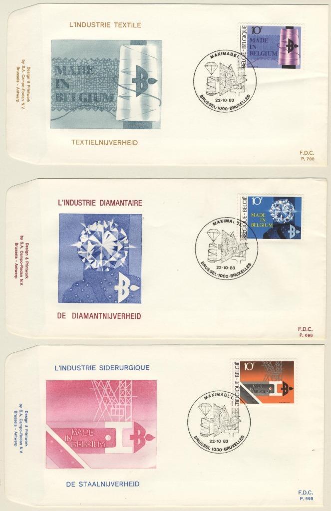 BELGIE 3x FDC MADE IN BELGIUM OBP 2103/05, Postzegels en Munten, Postzegels | Europa | België, Verzenden