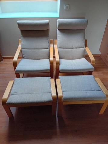 POÄNG Ikea set 2 fauteuils en voetbankjes