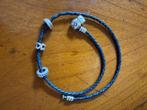 Double Bracelet en cuir bleu avec 3 "charms" PANDORA, Ophalen, Nieuw, Blauw, Leer