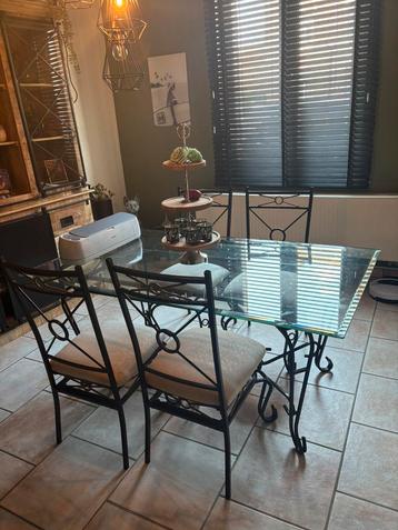 Industriële glazen tafel eettafel met 4 stoelen, Huis en Inrichting, Tafels | Eettafels, Ophalen, Glas