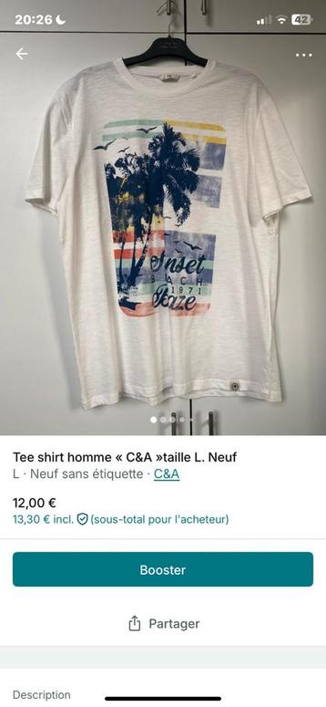 À vendre tee shirt homme taille L  beschikbaar voor biedingen