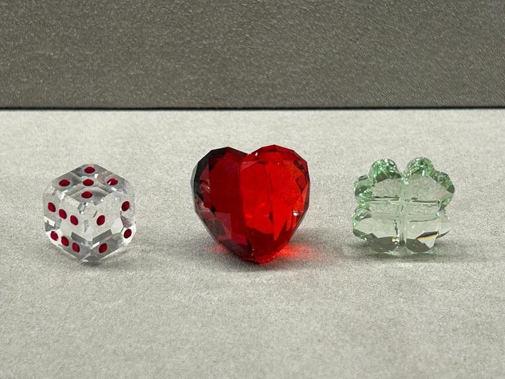 Swarovski Set van 3 items, Dobbelsteen, Rood Hart, Klavertje, Verzamelen, Swarovski, Nieuw, Figuurtje, Ophalen of Verzenden