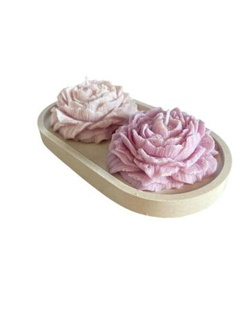 Support en jesmonite blanc avec 2 bougies parfumées Bio beschikbaar voor biedingen
