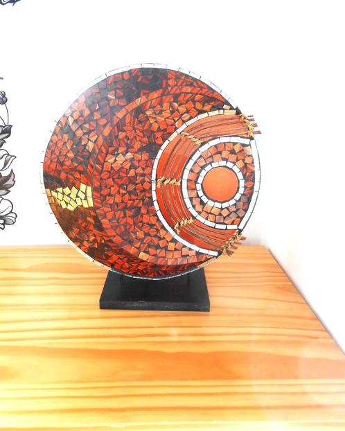 decoratieve tafellamp, rond, mozaïek, zwart en oranje, Huis en Inrichting, Lampen | Tafellampen, Zo goed als nieuw, Minder dan 50 cm