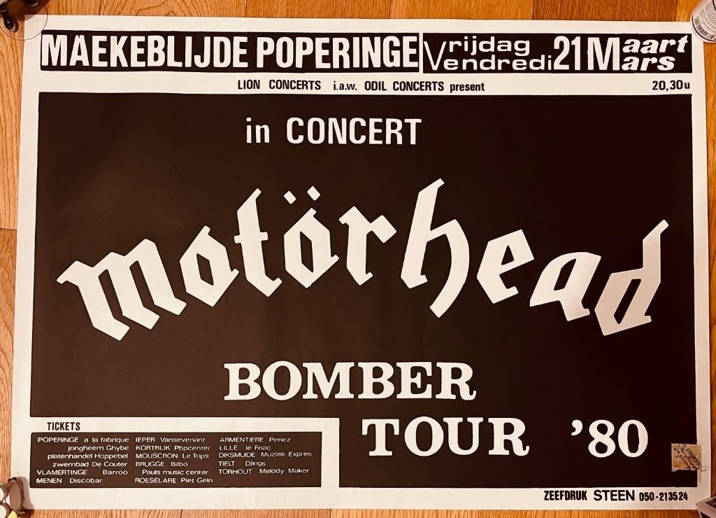 Affiche originale Motörhead Poperinge 21/03/1980 Maekeblijde, Collections, Collections Autre, Comme neuf, Enlèvement ou Envoi
