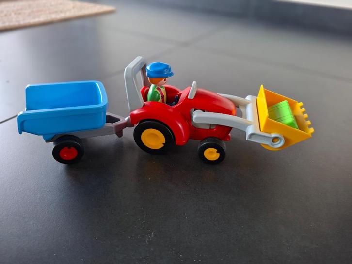 Playmobil junior 123 6964 boer met tractor en kar, Kinderen en Baby's, Speelgoed | Playmobil, Zo goed als nieuw, Complete set