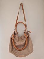 Handtas echt leder taupe met cognac handvaten, Ophalen of Verzenden, Gebruikt, Overige kleuren, Handtas