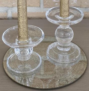 Kerstdecoratie : set van 2 glazen kandelaars beschikbaar voor biedingen