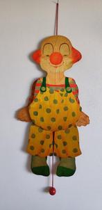 Vintage houten trekpop clown, Ophalen of Verzenden, Zo goed als nieuw, Duw- of Trekspeelgoed