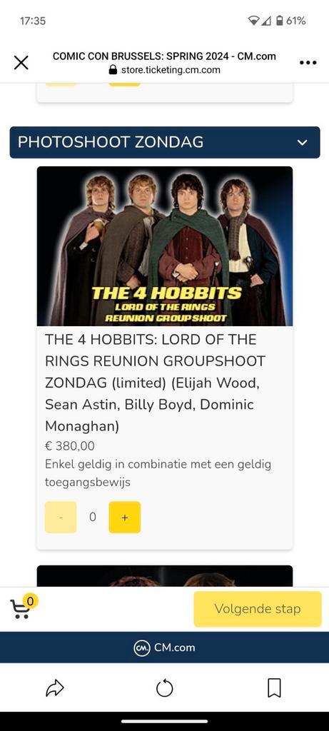 Fotoshoot ticket "the 4 hobbits" comic con Brussel 12 mei, Tickets & Billets, Concerts | Chanson française, Mai