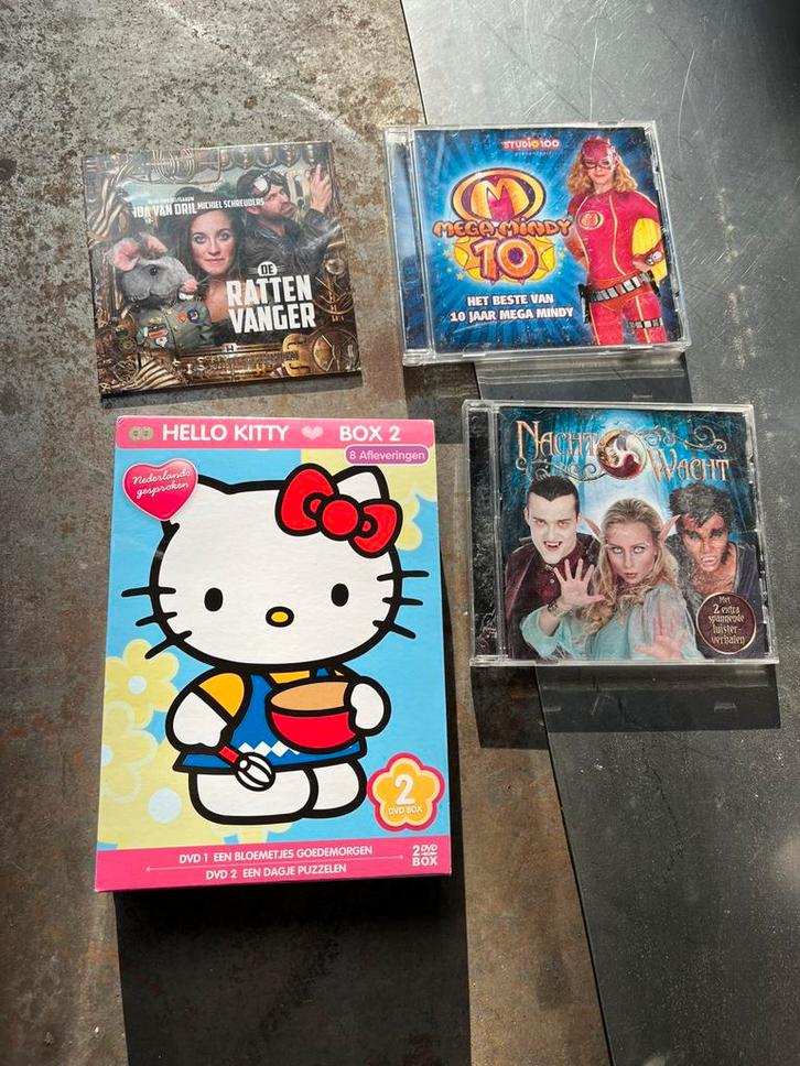 Pakket cd/dvd Mega Mindy, Nachtwacht, hello kitty, Cd's en Dvd's, Cd's | Kinderen en Jeugd, Gebruikt, Overige typen, 3 tot 5 jaar