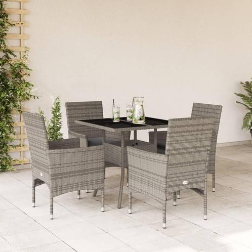 Tuinset Anthem met kussens poly rattan en glas grijs, Tuin en Terras, Tuinsets en Loungesets, Nieuw, Tuinset, Wicker, 4 zitplaatsen