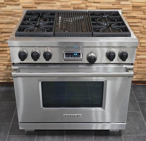 🔥 Poêle WOLF de luxe 90 cm en acier inoxydable 4 brûleurs e, Electroménager, Cuisinières, Comme neuf, Autoportant, 5 zones de cuisson ou plus