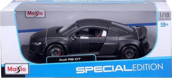1:18 Maisto 31395 Audi R8 V10 GT 2014 matzwart met carbon, Hobby en Vrije tijd, Modelauto's | 1:18, Nieuw, Auto, Maisto, Ophalen of Verzenden