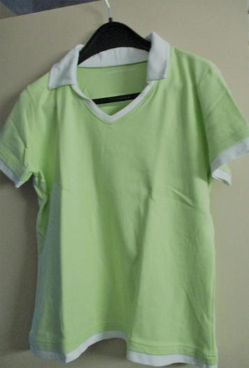 Lime / groen T-shirt V-hals met witte kraag maat L